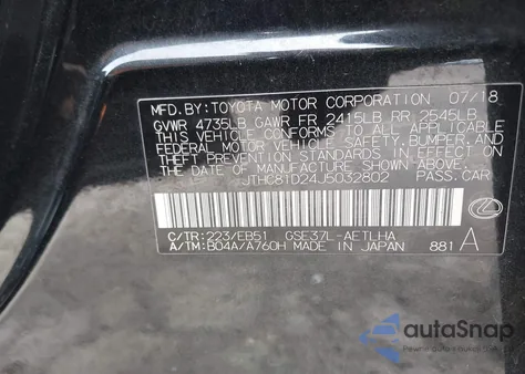 2018 Lexus Is 300 from USA, damaged, VIN JTHC81D24J5032802